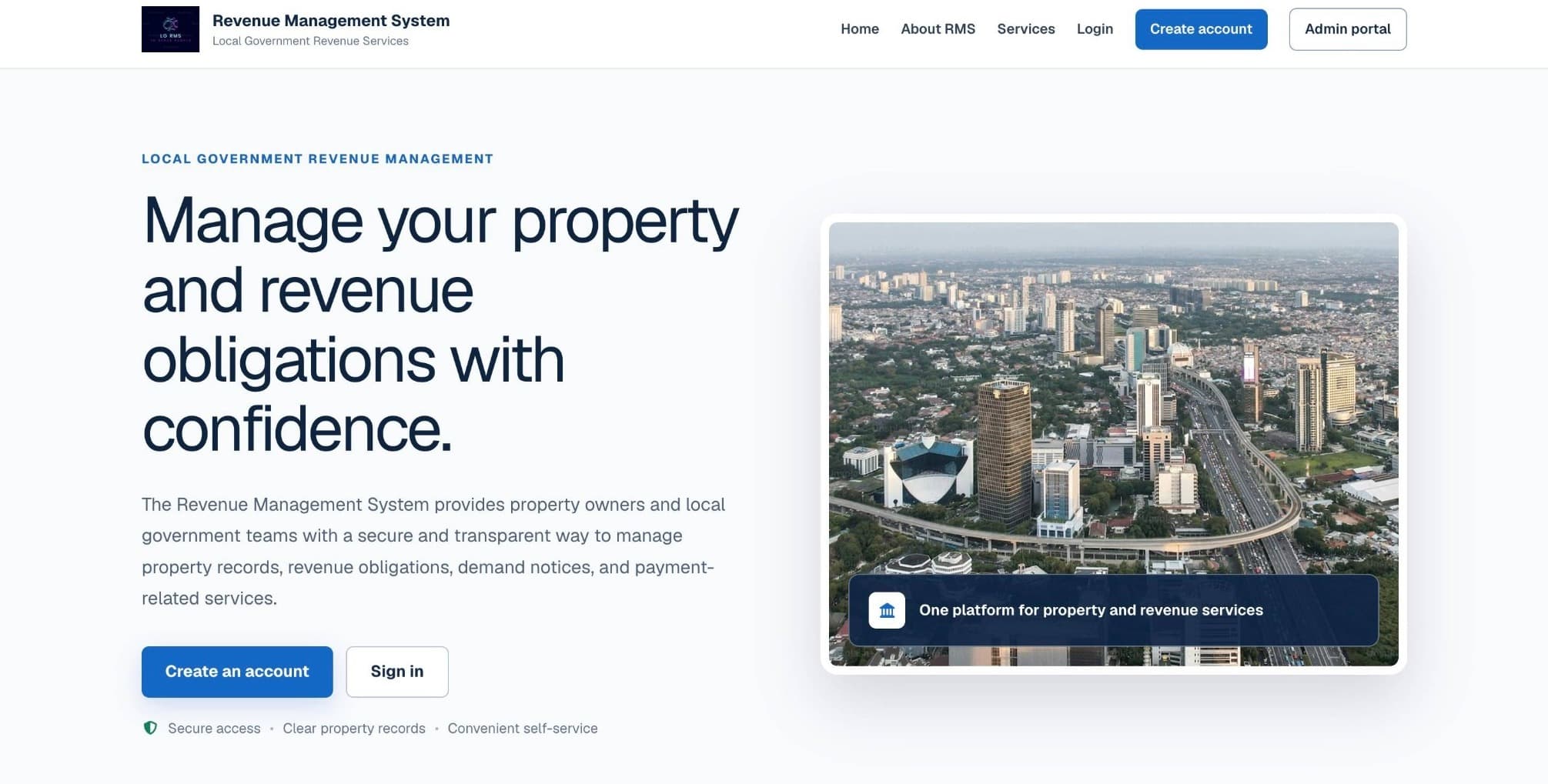 Revenue Management System landing page